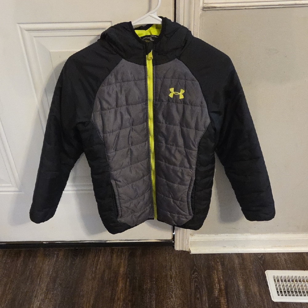Under Armour Quilted Jacket in Black and Gray with Neon Yellow